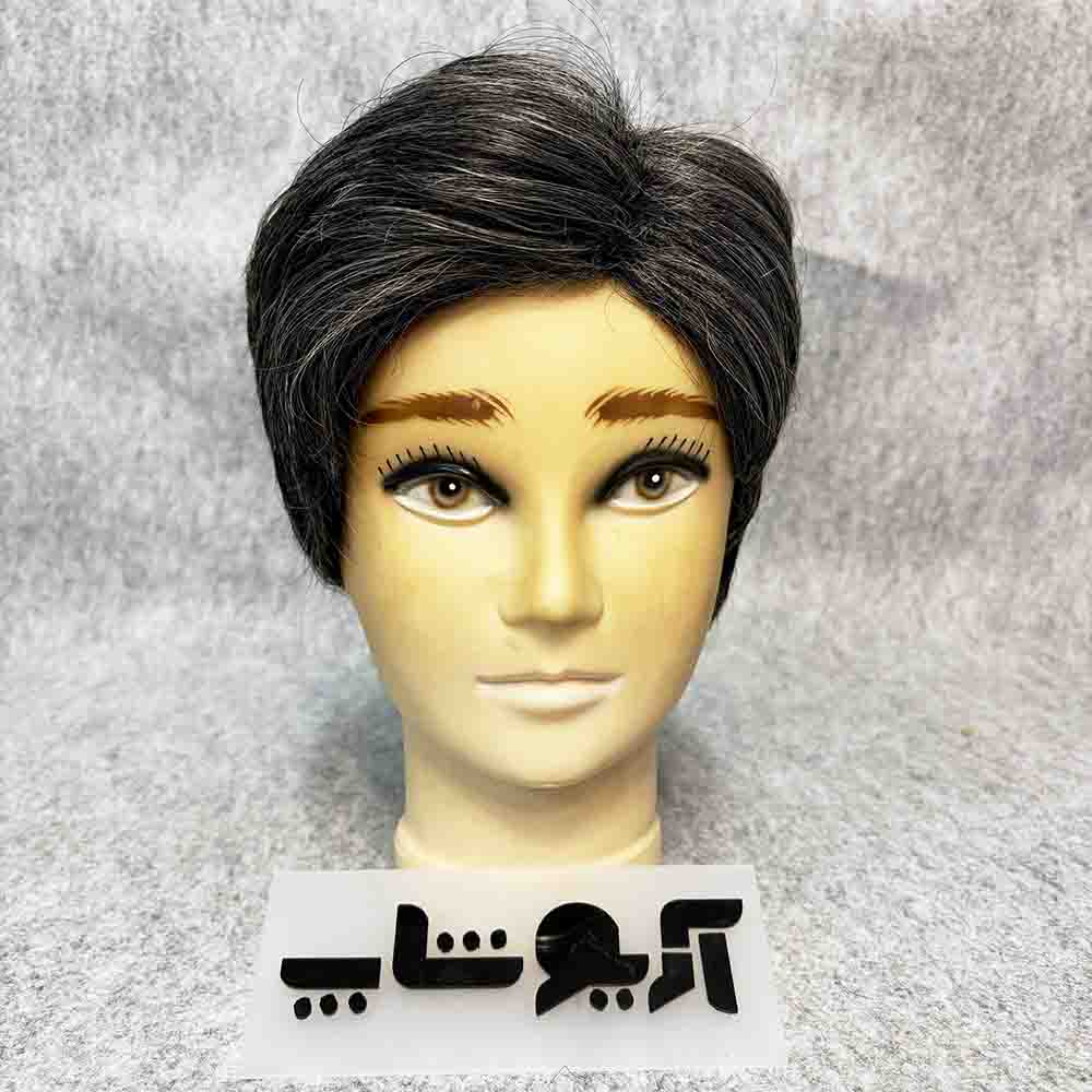 کلاه گیس مردانه جوگندمی 51 b-1 کلاه گیس مردانه کوتاه 50 درصد جوگندمی موی سفید - Image 1